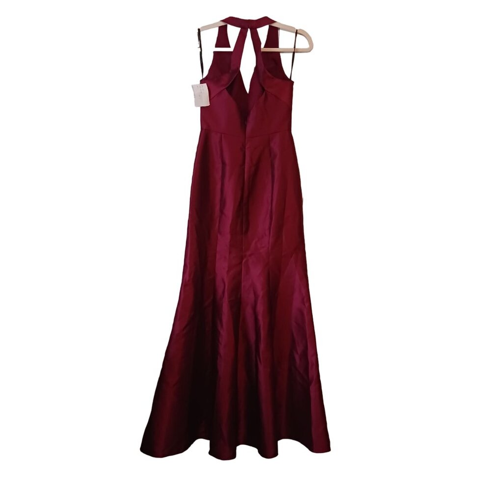 NEW Alfred Sung V-Neck Satin Trumpet Gown with Side Slit, Burgundy #D761 - Picture 4 of 14